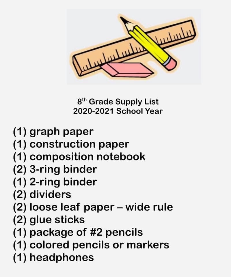 8th Grade School Supply List BelleShivers Middle School
