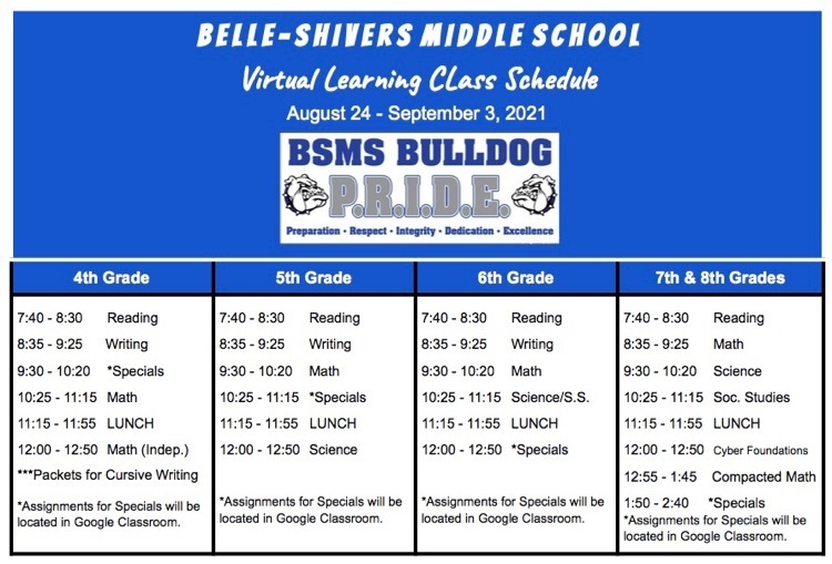 BSMS Virtual Class Schedule 
